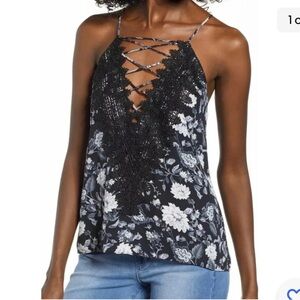WAYF Women's Black Floral Posie Strappy Camisole, Size SM